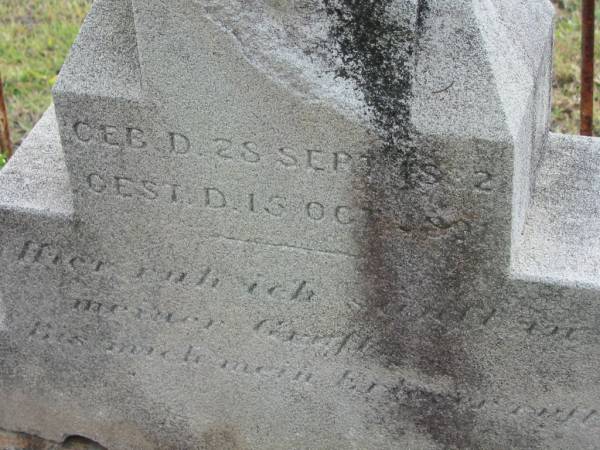 Friederike NEST (nee BAND),  | born 28 Sept 1832 died 15 Oct 1891;  | Alberton Cemetery, Gold Coast City  | 
