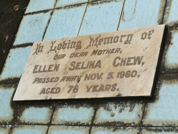 Ellen Selina CHEW,  | mother,  | died 5 Nov 1960 aged 76 years;  | Appletree Creek cemetery, Isis Shire  | 