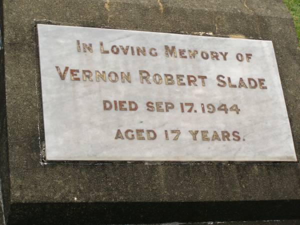 Vernon Robert SLADE,  | died 17 Sept 1944 aged 17 years;  | Appletree Creek cemetery, Isis Shire  | 