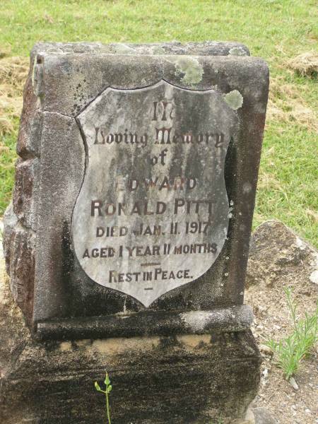 Edward Ronald PITT,  | died 11 Jan 1917 aged 1 year 11 months;  | Appletree Creek cemetery, Isis Shire  | 