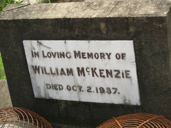 William MCKEMZIE,  | died 2 Oct 1937;  | Appletree Creek cemetery, Isis Shire  | 