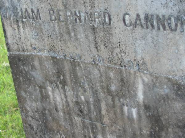 William Bernard GANNON,  | died 20 April 1913 aged 24 years;  | Appletree Creek cemetery, Isis Shire  | 