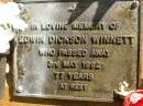 
Edwin Dickson WINNETT,
died 3 May 1992 aged 77 years;
Bribie Island Memorial Gardens, Caboolture Shire
