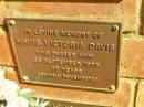 
Mavis Victoria DAVIS,
died 26 Sept 1993 aged 77 years;
Bribie Island Memorial Gardens, Caboolture Shire
