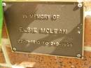 
Elsie MCLEAN,
22-11-1910 - 2-9-1999;
Bribie Island Memorial Gardens, Caboolture Shire
