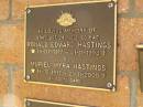 
Ronald Edward HASTINGS,
19-07-1917 - 21-11-1993;
Murial Myra HASTINGS,
16-12-1997 - 21-11-2000;
Bribie Island Memorial Gardens, Caboolture Shire
