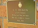 
L.C. BEAVEN,
died 8 Dec 1995 aged 40 years;
Bribie Island Memorial Gardens, Caboolture Shire
