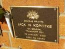 
Jack N. KOPITTKE,
died 13 Jan 2002 aged 78 years;
Bribie Island Memorial Gardens, Caboolture Shire
