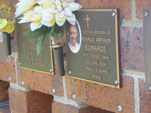 Ronald Arthur EDWARDS,  | died 29 June 2004 aged 73 years;  | Bribie Island Memorial Gardens, Caboolture Shire  | 