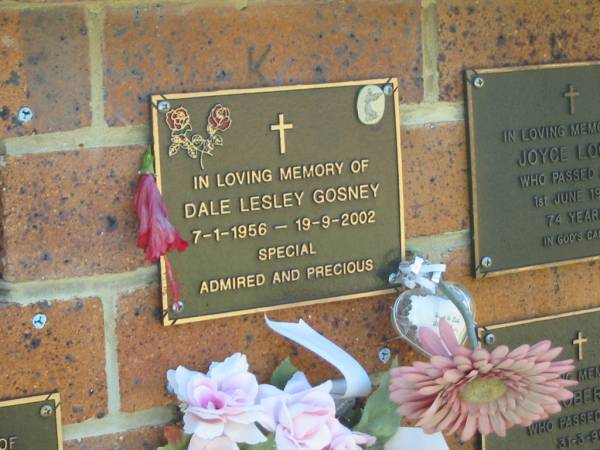 Dale Lesley GOSNEY,  | 7-1-1956 - 19-9-2002;  | Bribie Island Memorial Gardens, Caboolture Shire  | 
