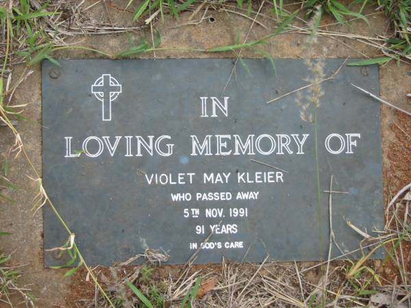 Violet Kay KLEIER,  | died 5 Nov 1991 aged 91 years;  | Caboonbah Church Cemetery, Esk Shire  | 