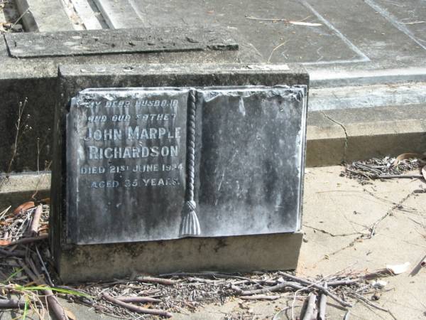 John Marple RICHARDSON  | 21 Jun 1934  | aged 35  |   | Goodna General Cemetery, Ipswich.  |   | 