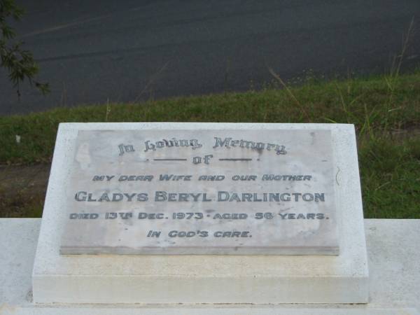 Gladys Beryl DARLINGTON  | 13 Dec 1973  | aged 56  |   | St Matthew's (Anglican) Grovely, Brisbane  | 
