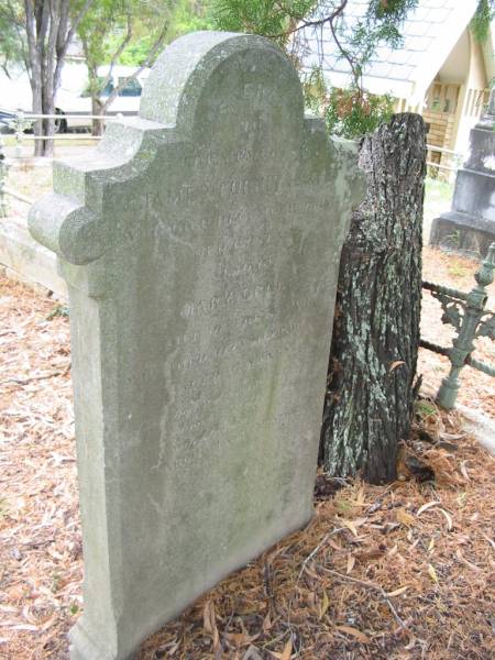James FURNIVAL G.E.  | D: 13 Dec 1875  | aged 62 yrs  |   | (wife)  | Mary Grace  | d: 16 Dec 1877  | aged 47 yrs  |   | (daughter)  | Harriet Last FURNIVAL  |   | St Matthew's (Anglican) Grovely, Brisbane  | 
