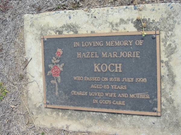 Hazel Marjorie KOCH  | 16 Jul 1998, aged 83  | Haigslea Lawn Cemetery, Ipswich  | 