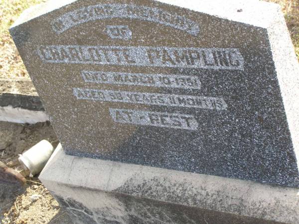 Charlotte PAMPLING  | d: 10 Mar 1951, aged 58 years 11 months  | Harrisville Cemetery - Scenic Rim Regional Council  |   | 