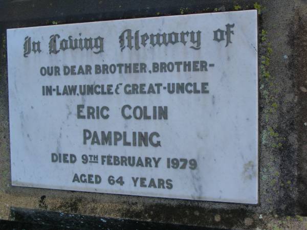 Eric Colin PAMPLING  | d: 9 Feb 19794, aged 64  | Harrisville Cemetery - Scenic Rim Regional Council  | 