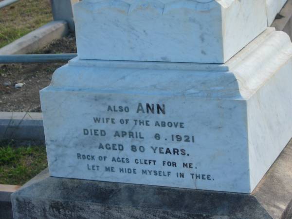 (husband) Thomas RODERICK  | d: 13 Apr 1898, aged 68  | (wife) Ann (RODERICK)  | d: 6 Apr 1921, aged 80  | Harrisville Cemetery - Scenic Rim Regional Council  | 
