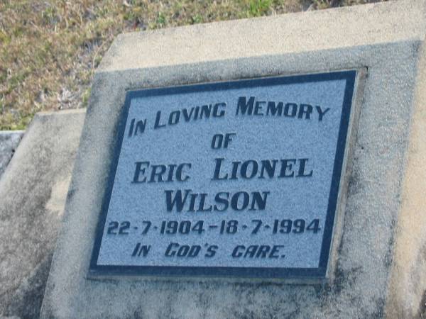 Eric Lionel WILSON  | b: 22 Jul 1904  | d: 18 Jul 1994  |   | Harrisville Cemetery - Scenic Rim Regional Council  | 