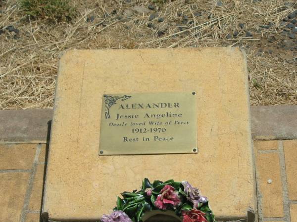 Jessie Angeline ALEXANDER,  | wife of Percy,  | 1912 - 1970;  | Jandowae Cemetery, Wambo Shire  | 