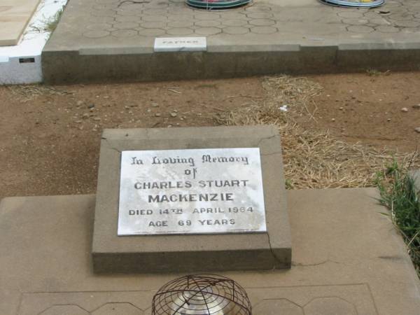 Charles Stuart MACKENZIE,  | died 14 April 1964 aged 69 years;  | Jandowae Cemetery, Wambo Shire  | 