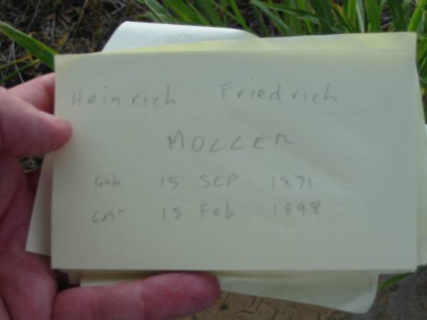 Heinrich Friedrich MOLLER  | b: 15 Sep 1871, d: 15 Feb 1898  | Engelsburg Baptist Cemetery, Kalbar, Boonah Shire  | 