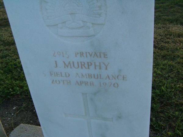 J. MURPHY,  | died 20 April 1970;  | Killarney cemetery, Warwick Shire  | 