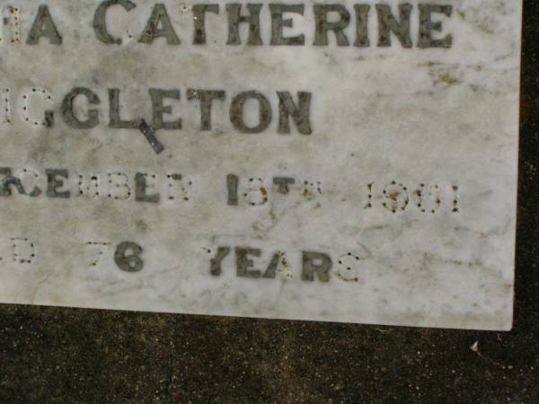 Martha Catherine HIGGLETON,  | mother,  | died 18 Dec 1951 aged 76 years;  | Killarney cemetery, Warwick Shire  | 