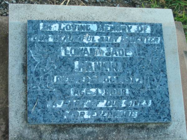 Lowana Jade RANKIN,  | baby daughter,  | died 29 Oct 1982? aged 1 hour;  | Killarney cemetery, Warwick Shire  | 