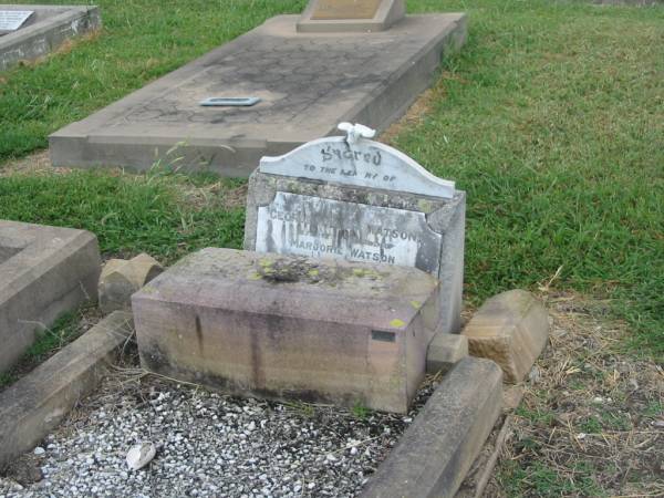 George William WATSON,  | husband of Marjorie WATSON,  | died 7 June 1933 aged 46 years;  | Killarney cemetery, Warwick Shire  | 