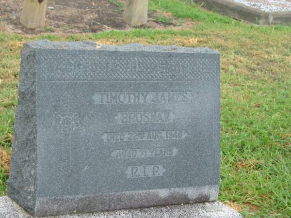 Timothy James BROSNAN,  | died 22 Aug 1948 aged 71 years;  | Killarney cemetery, Warwick Shire  | 