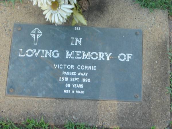 Victor CORRIE,  | died 25 Sept 1990 aged 69 years;  | Lawnton cemetery, Pine Rivers Shire  | 