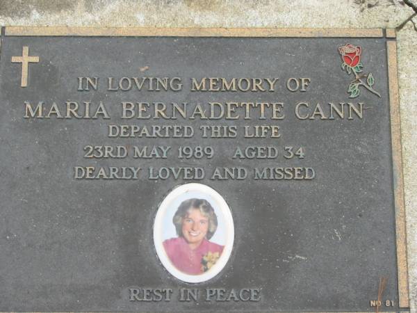 Maria Bernadette CANN died 23 May 1989 aged 34;  | Logan Village Cemetery, Beaudesert  | 