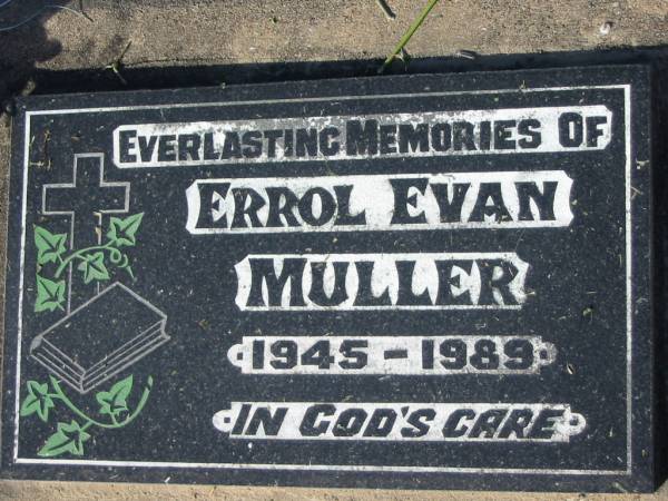 Errol Evan MULLER, 1945-1989;  | Lowood Trinity Lutheran Cemetery (Bethel Section), Esk Shire  | 
