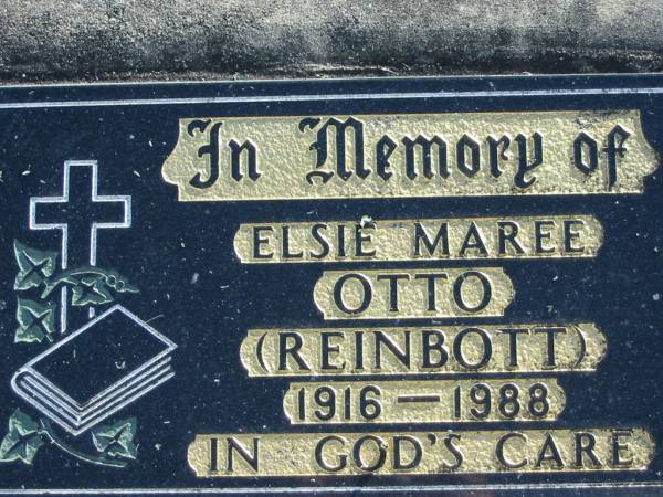 Elsie Maree OTTO (REINBOTT), 1916-1988;  | Lowood Trinity Lutheran Cemetery (Bethel Section), Esk Shire  | 