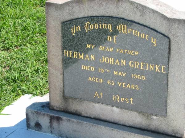 Herman Johan GREINKE  | 19 May 1969, aged 63  | Mount Beppo Apostolic Church Cemetery  | 