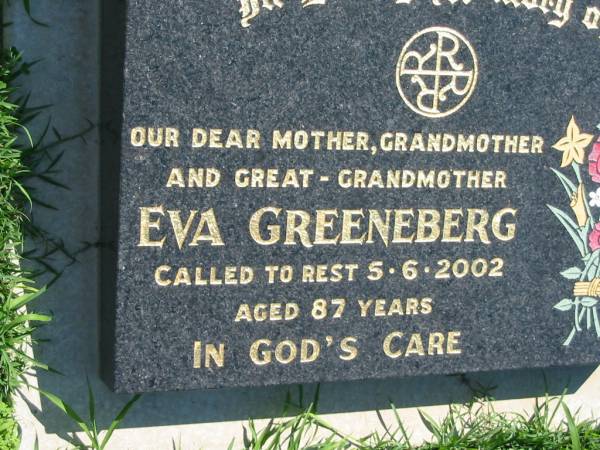 Eva GREENEBERG  | 5 Jun 2002, aged 87  | Mount Beppo Apostolic Church Cemetery  | 