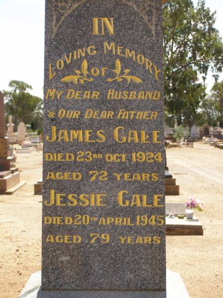 James & Jessie GALE,  | Cemetery,  | Nyngan, New South Wales  | 