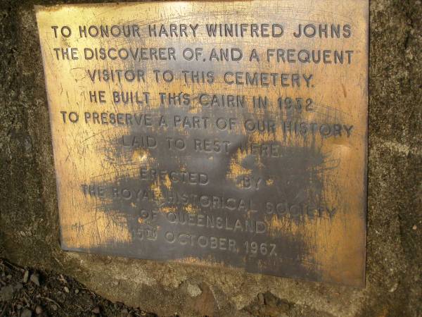 Harry Winifred Johns (built cairn in 1932)  | Spicers Gap, Boonah Shire  | 