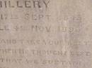 
Henry HILLERY,
husband,
born Sydney 17 Sept 1845
died Emu Vale 4 Nov 1893;
Yangan Anglican Cemetery, Warwick Shire

