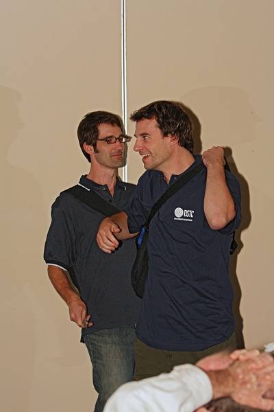 Michael Lawley, Ronnie Schroeter, accessorised with DSTC shoulder bags,  | DSTC Farewell Symposium, 28 July 2005  | 
