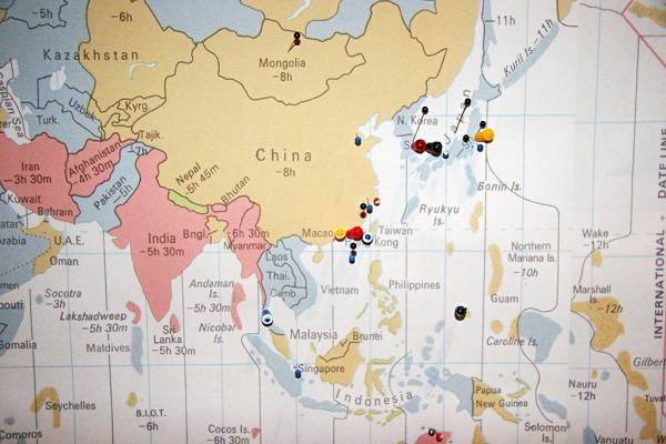 DSTC world travel map, not so many of us went to Asia,  | DSTC Farewell Symposium, 28 July 2005  | 