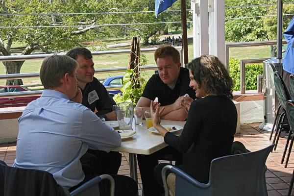 Dean Povey [back], Audun Josang, Daniel Bradley, Mary Ann Patton,  | DSTC Farewell Symposium, 28 July 2005  | 