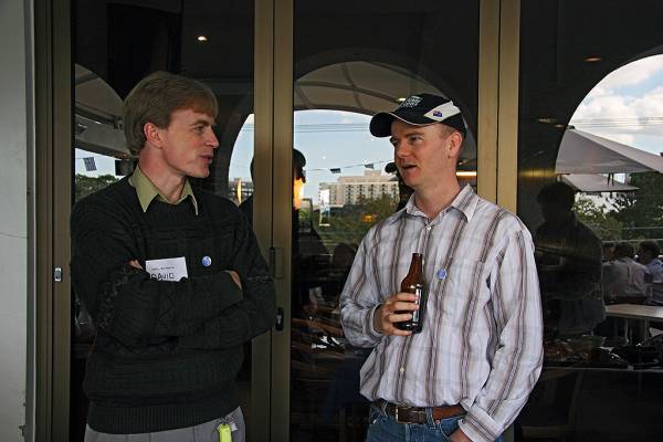 David Holmes, Andy Bond [making an early start on the drinking],  | DSTC Farewell Symposium, 28 July 2005  | 