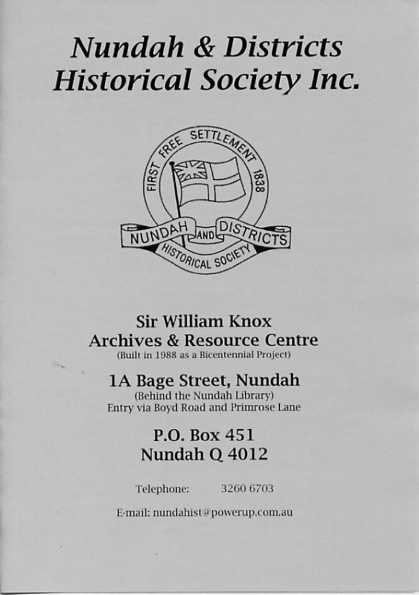 Nundah and District Historical Society Nundah and District Historical Society, 1A Bage St Nundah