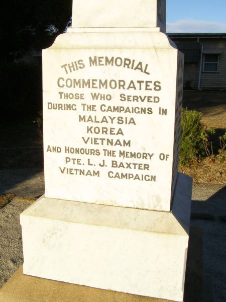L.J. BAXTER  | Malaysia, Korea, Vietnam Memorial in War memorial Allora, Warwick  |   |   | 