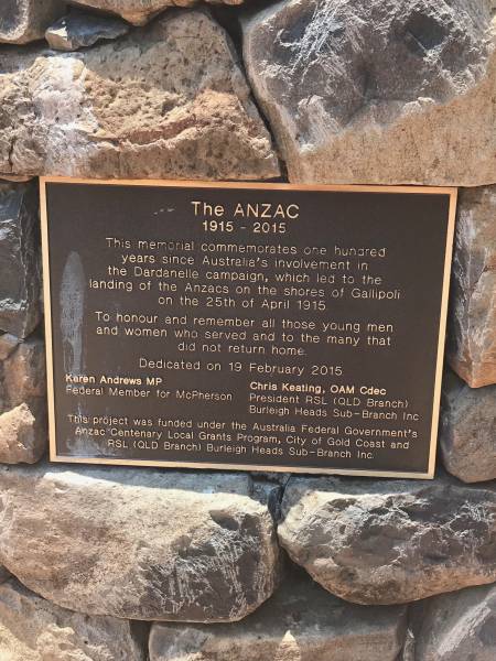 The ANZAC  | Burleigh War Memorial, Gold Coast City  |   | 