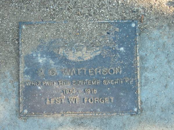 P G WATTERSON  | who paid the supreme sacrifice 1914 - 1918  | Canungra War Memorial  | 
