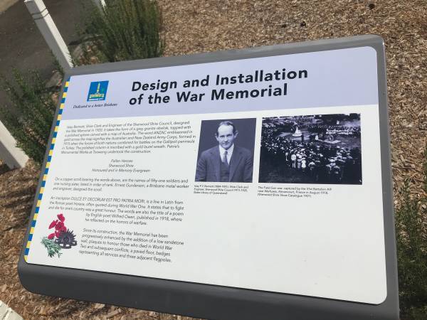 Design and installation of the war memorial.  |   | Islay P C Bennett (b: 1883, d: 1951)  |   | Graceville War Memorial (Sherwood Shire)  |   | 