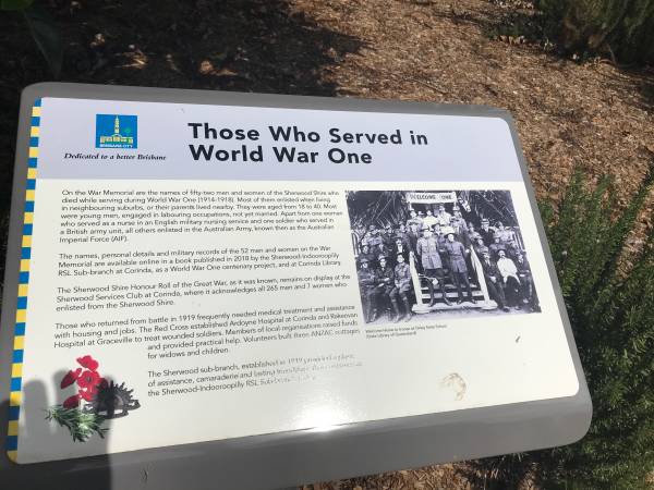 Those who served in World War One.  |   | Graceville War Memorial (Sherwood Shire)  | 